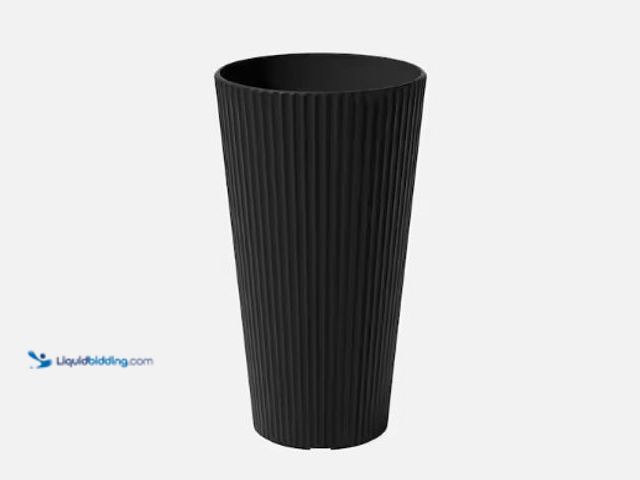 Lot 49-2022287 - Veradek Demi Medium Black Plastic Round Planter with Drainage Holes (14.75 in. L x 14.75 in. W x 26....
