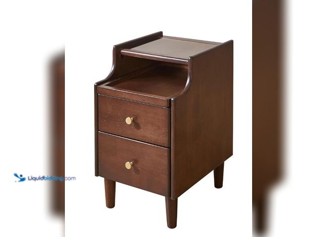 Lot 49-1637967 - 2-Drawer Solid Wood Nightstand Side End Table with Pull-Out Tray - Walnut Finish (12"W x 15.4"L x 20...