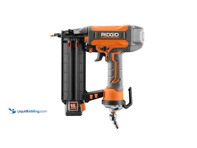 Lot 49-5453195 - RIDGID Pneumatic 18-Gauge 2-1/8 in. Brad Nailer with CLEAN DRIVE Technology. [Model # R213BNF] Used....
