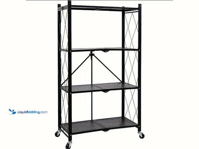 Lot 49-1800264 - New Black 4 Tier Metal Shelf with Casters.