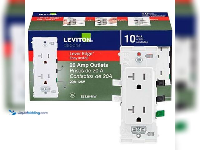 Lot 49-5546821 - Leviton Decora Lever Edge Easy Install 20 Amp 125-Volt Tamper-Resistant Duplex Outlet/Receptacle, Wh...