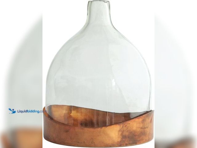 Lot 49-1557346 - Creative Co-Op Sophisticated Glass Cloche with Metal Tray, 8.25"L x 7"W x 10"H, Clear and Copper, Di...
