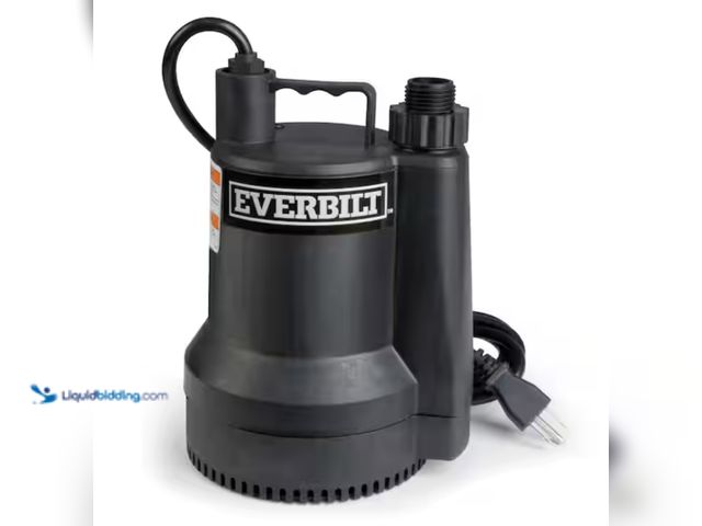 Lot 49-2000364 - Everbilt 1/6 HP Plastic Submersible Utility Pump, Model # SUP54-HD, Slightly used, Powers on, Scuffs...