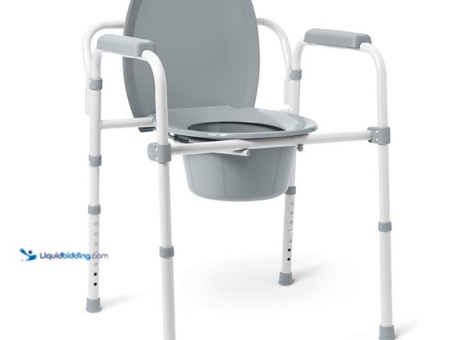 Lot 49-1566752 - Medline 3-in-1 Steel Bedside Commode, Elongated Seat, Sturdy Folding Frame, 7.5 QT. Bucket, 350 lb. ...