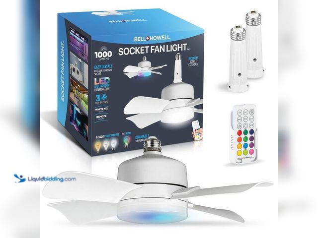 Lot 49-2024976 - Bell + Howell 15.7 in. Indoor White Ceiling Fan with Remote, RGB CCT LED Light, Socket. Model # 2478...