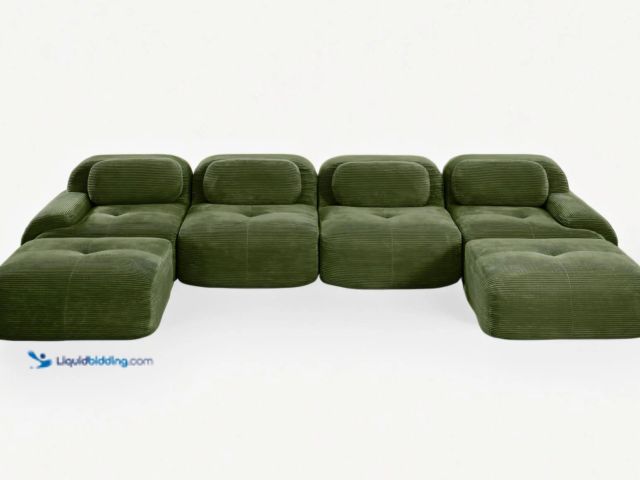 Lot 49-1572711 - HAMLET 152'' 4-Seater Sofa with 2 Ottomans in Verdant Green Corduroy. 152.7" L x 70" D x 29.5" H. Me...