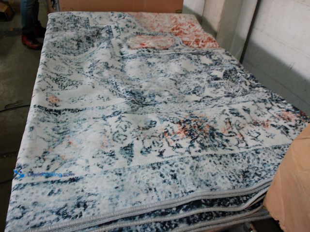 Lot 49-1550169 - 8' x 10' Area Rug, Boho, Vintaged, Non-Slip Backing, Blue/Cream/Rust, Slightly used.  Ref#MAC1031
