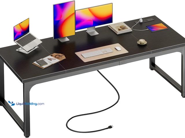 Lot 49-3564212 - Huuger 63 x 24 inch Desk with Power Outlets & USB-C, Deeper & Thicker Desktop, Robust Metal Tubes, C...