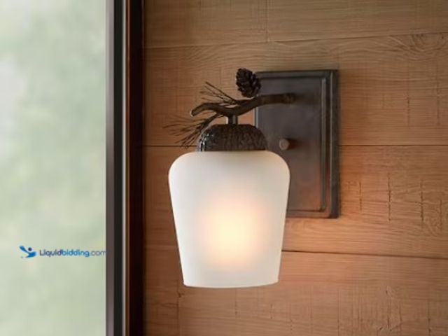 Lot 49-1567739 - Hampton Bay Spruce Lodge 1-Light Handmade Pinecone Wall Sconce with Frosted Glass Shade, Bronze, Mod...