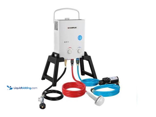 Lot 49-5539938 - CAMPLUX 1.32 GPM 34,000 BTU Outdoor Portable Propane Tankless Water Heater with Water Pump Kit, Stan...