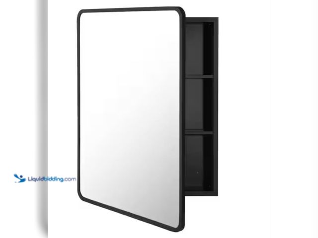 Lot 49-2006270 - IDEAGLE 28 in. W x 20 in. H Black Metal Framed Rounded Corner Surface Mount/Recessed Bathroom Medici...