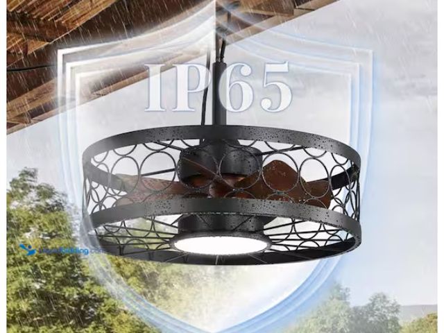 Lot 49-1628249 - MOKSILED 20 in. Outdoor Brown 3-Color LED 6-Speed Waterproof Downrod Mount Ceiling Fan with Lights a...