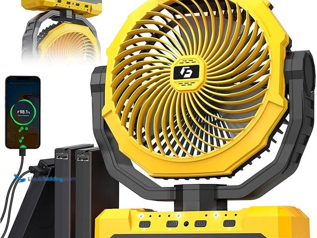 Lot 49-3482753 - Korbot 36000mAh Portable Camping Fan - 150HRS Rechargeable Fan with Detachable Battery with LED & Re...