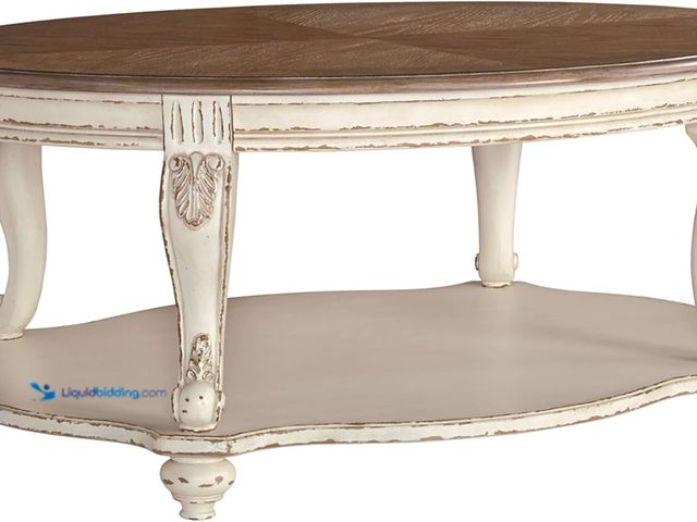 Lot 49-5414283 - Signature Design by Ashley Realyn Casual Cottage Coffee Table, Antique White & Brown, Model#T743-0, ...