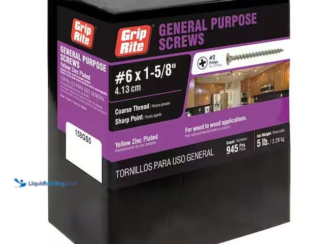 Lot 49-1556676 - Grip-Rite #6 x 1-5/8 in. #2 Phillips Bugle Head Coarse Thread Gold Screws 5 lb. Box Model # 158GS5, ...