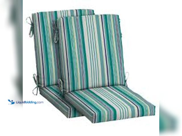 Lot 49-5448342 - ARDEN 20 in. x 20 in. High Back Outdoor Dining Chair Cushion in Teal Cobalt Stripe (2-Pack). Model #...