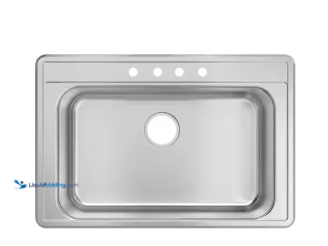 Lot 49-1515828 - Glacier Bay 33 in. Drop-In Single Bowl 20 Gauge Stainless Steel Kitchen Sink, Model # VT3322A18, Unu...