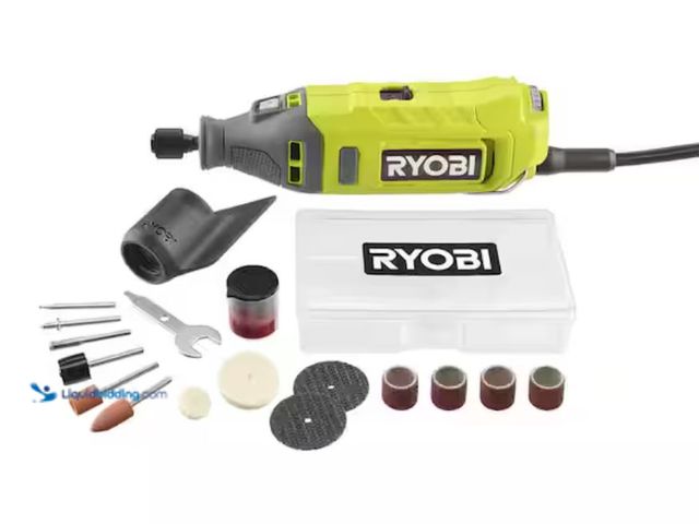 Lot 49-3614533 - RYOBI 1.2 Amp Corded Rotary Tool, Model # RRT100, Slightly used, Has attachments, Powers on.  Ref#HD...