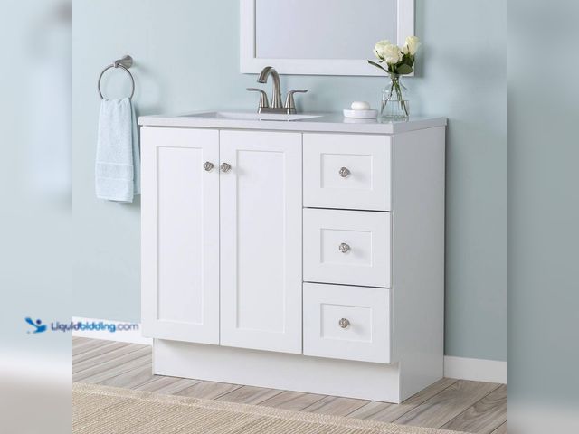 Lot 49-5464080 - Glacier Bay
Bannister 37 in. Single Sink White Bath Vanity with Granite-Look Colorpoint White Cultu...