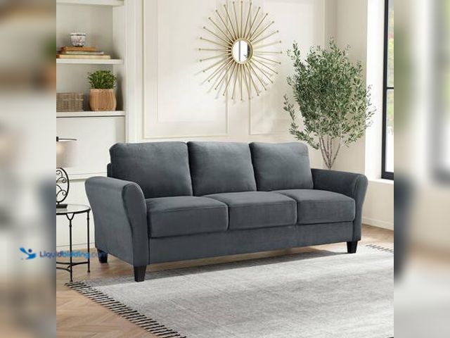 Lot 49-5553418 - Lifestyle Solutions Wesley 80.3 in. Round Arm Polyester Rectangle 3-Seater Sofa in Dark Grey Model #...