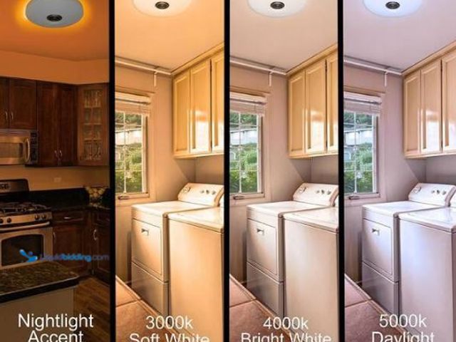 Lot 49-3473636 - Commercial Electric Low Profile 11 in. LED Flush Mount w/Night Light Feature - 2 Decorative Medallio...