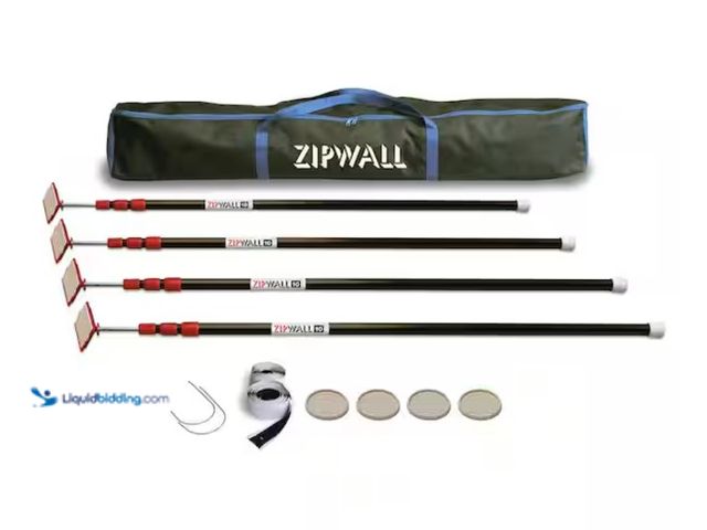 Lot 49-1567927 - (4-Pack) ZipWall 10 ft. Stainless Steel Dust Barrier Poles with 2-Adhesive Zippers and a Carry Bag, ...