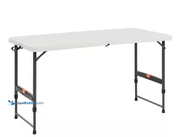 Lot 49-2006303 - HDX 4 ft. Almond Resin Top Single Hand Adjustable Height Indoor/Outdoor Rectangular Folding Utility ...