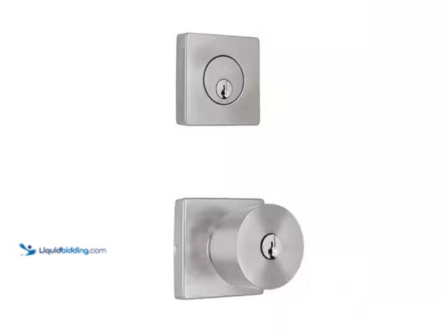 Lot 49-2005833 - Home Decorators Collection Ridgeway Satin Nickel Single Cylinder Door Knob Combo Pack with Square Ro...