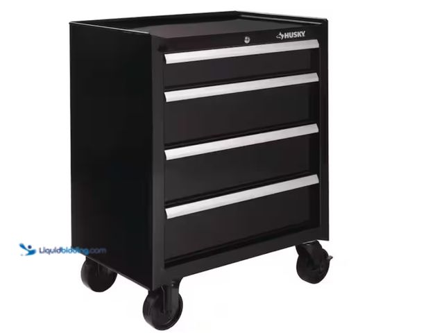 Lot 49-1622413 - Husky 26.5 in. W x 18 in. D Standard Duty 4-Drawer Rolling Tool Cabinet in Gloss Black, Model # HKST...