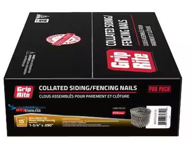 Lot 49-5478679 - Grip-Rite
1-3/4 in. x 0.090 in. 15° Stainless Steel Collated Siding Nails (1,800-Pack) Internet # 3...