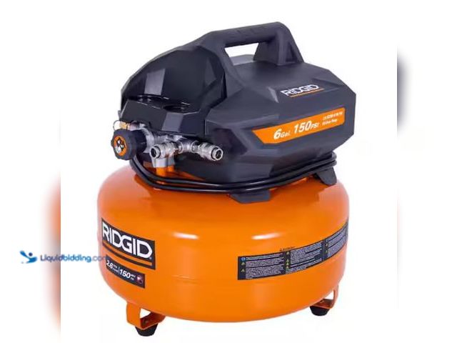 Lot 49-3470884 - RIDGID 6 Gal. 150 PSI Portable Electric Oil-Free Jobsite Pancake Air Compressor with Dual Pressure G...