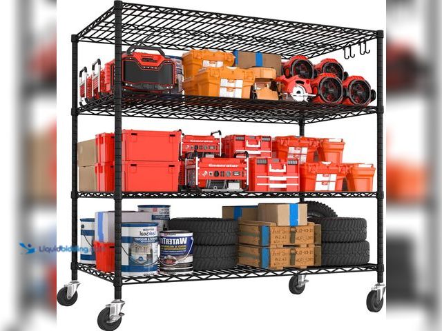 Lot 49-5459499 - 55.5" W x 24" D x 80" H Heavy Duty Wire Storage Shelves with Wheels, 4 Tier Adjustable NSF Certified...