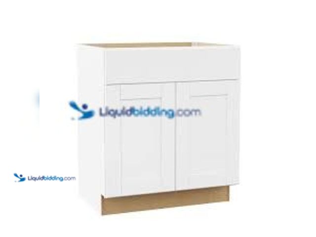 Lot 49-5581778 - Hampton Bay Shaker 30 in. W x 21 in. D x 34.5 in. H Assembled Bath Base Cabinet in Satin White witho...