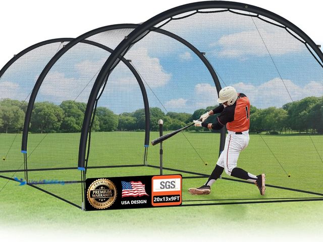 Lot 49-5487464 - ORIENGEAR Baseball Batting Cage 13/20/30ft for Backyard, Baseball Training Equipment Netting Cages, ...