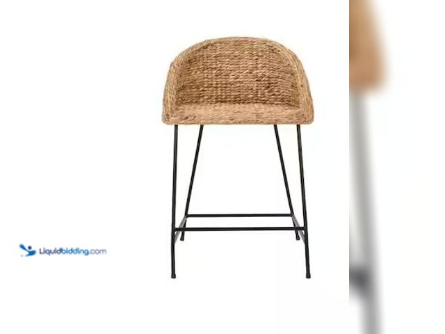 Lot 49-3637893 - StyleWell 24 in. Natural Woven Hyacinth Counter Stool with Low Back, Model # ST1808296-NBLK, New.   ...