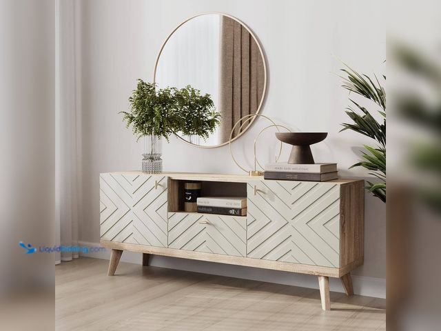 Lot 49-5408130 - Alba 59 in. Grey TV Stand with Drawer Fits TV's up to 65 in. with Cable Management and Wood Legs. [M...