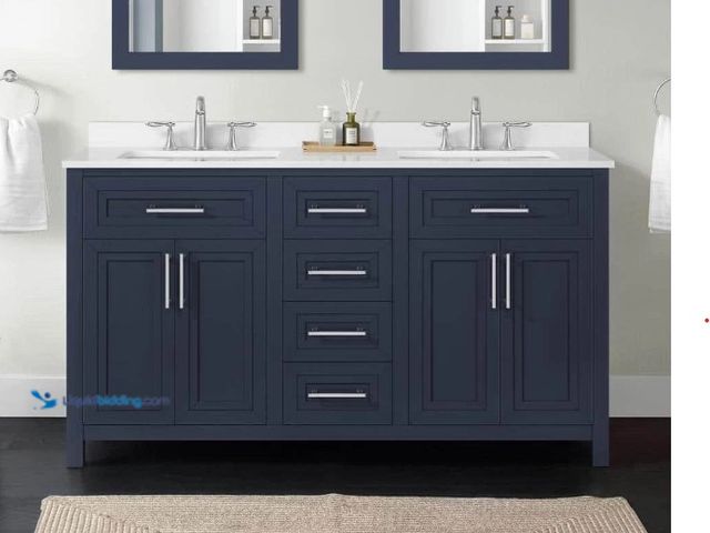 Lot 49-5425521 - Home Decorators Bathroom Vanities 60" Freestanding Concealed Hinges Chrome Blue. [Model: Beaufort 60...