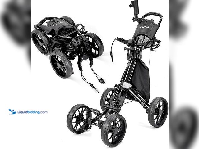 Lot 49-3465242 - FLAGTAG Golf Push Cart 4-Wheels,Folding Golf Cart, Golf Pull cart with Cup Holder, Umbrella Holder, ...