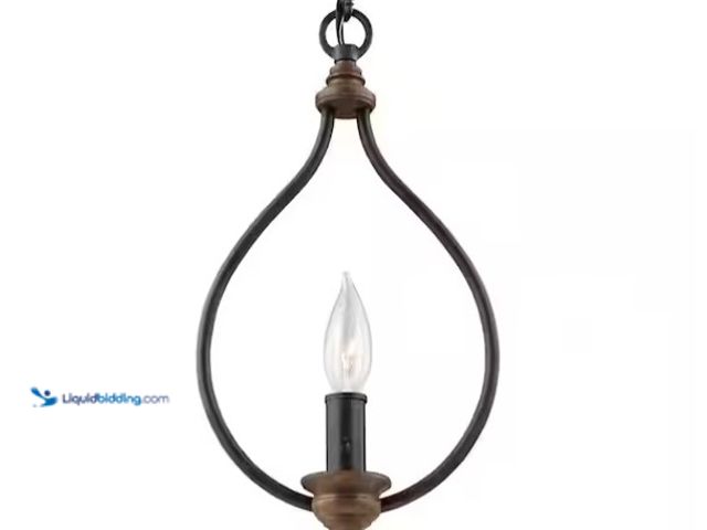 Lot 49-1571029 - Generation Lighting Hartsville 1-Light Dark Weathered Zinc/Weathered Oak Mini Pendant, Model # P1341...