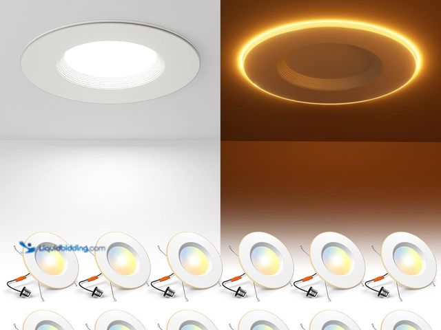 Lot 49-5437846 - Amico 12 Pack 5/6 Inch LED Can Lights with Night Light, 5CCT Retrofit Recessed Lighting Selectable 2...