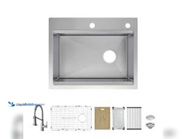 Lot 49-5488071 - Glacier Bay Dolancourt Tight Radius 27 in. Drop-In Single Bowl 18G Stainless Steel Workstation Kitch...