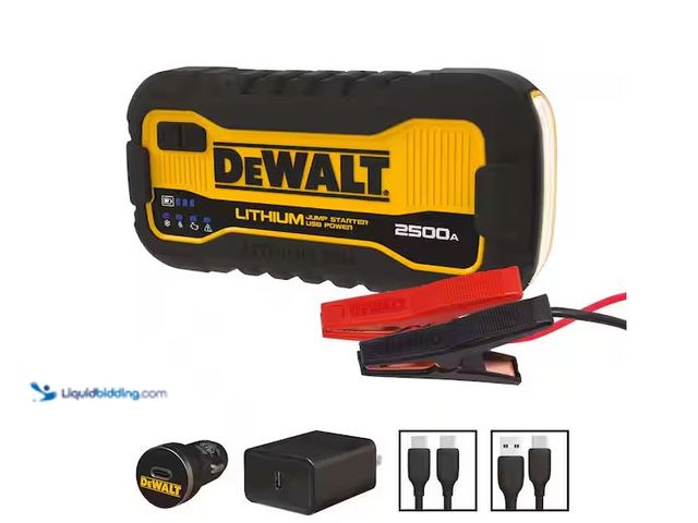Lot 49-1576929 - DEWALT 2500 Peak Amp Lithium Jump Starter with USB Power Bank Model # DXAELJ25, Used, Powers On  Ref...