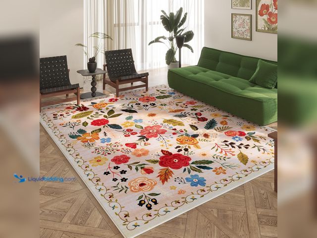 Lot 49-5489129 - Rugcomf Area Rugs 9x12 Living Room Clearance Washable Boho Rug Non Slip Floral Vintage Low Pile Larg...