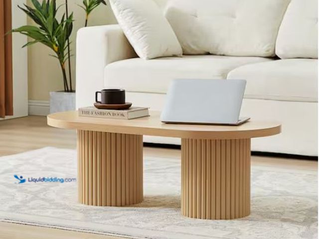 Lot 49-1624758 - ATHMILE 39.38 in. Multi-Scenario MDF Oval Natural Coffee Table Model # NA-W61406H100-B, New, Factory...