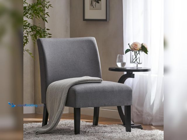 Lot 49-3531071 - Minimalistic Grey Fabric Contemporary Accent Chair with Tapered Legs & Rubberwood Frame, Contemporar...