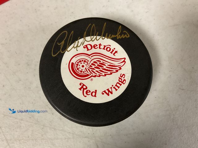 Lot 49-1505453 - COLLECTIBLE VERY NICE DETROIT RED WINGS ALEX DELVECCHIO AUTOGRAPHED HOCKEY PUCK #COINS0122