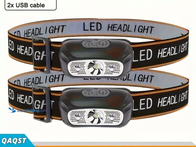 Lot 49-1820929 - New 2 pack Rechargeable LED Headlamp with Motion Sensor Auto-On/Off, USB-C Fast Charging