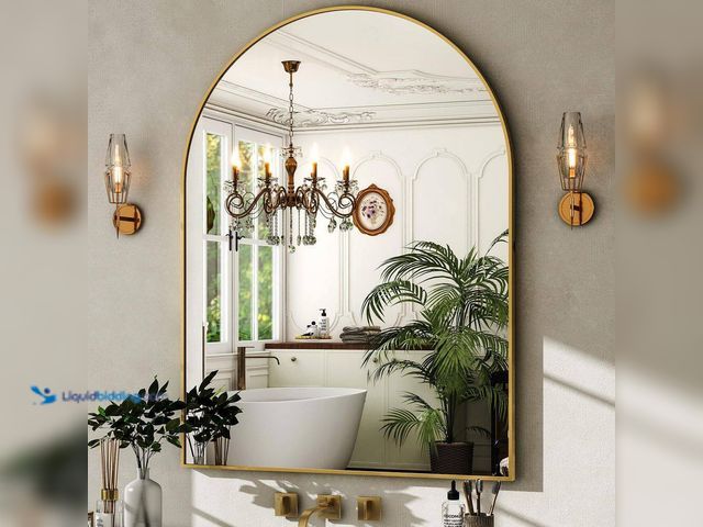 Lot 49-5487112 - XRAMFY
Gold 30 in. W x 40 in. H Arched Bathroom Mirror Mirror Wall Aluminum Alloy Framed Mirror Unu...