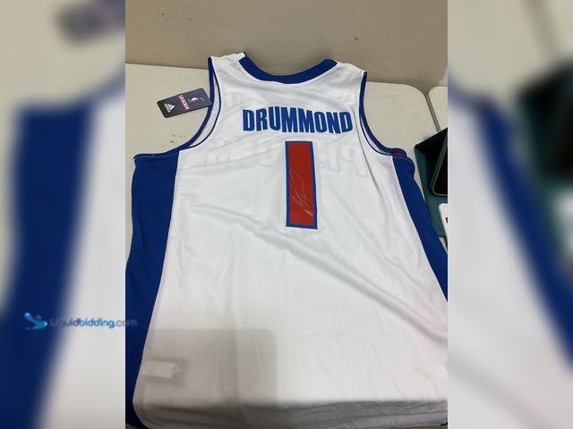 Lot 49-1977855 - Other VERY NICE DETROIT PISTONS SUPERSTAR ANDRE DRUMMOND AUTOGRAPHED SWINGMAN STITCHED JERSEY #COINS...