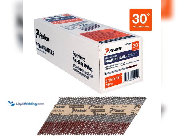 Lot 49-5414472 - paslode 3-1/4 in. x 0.131 Round Drive 30-Degree Steel Brite Smooth Shank Paper Tape Framing Nails (7...